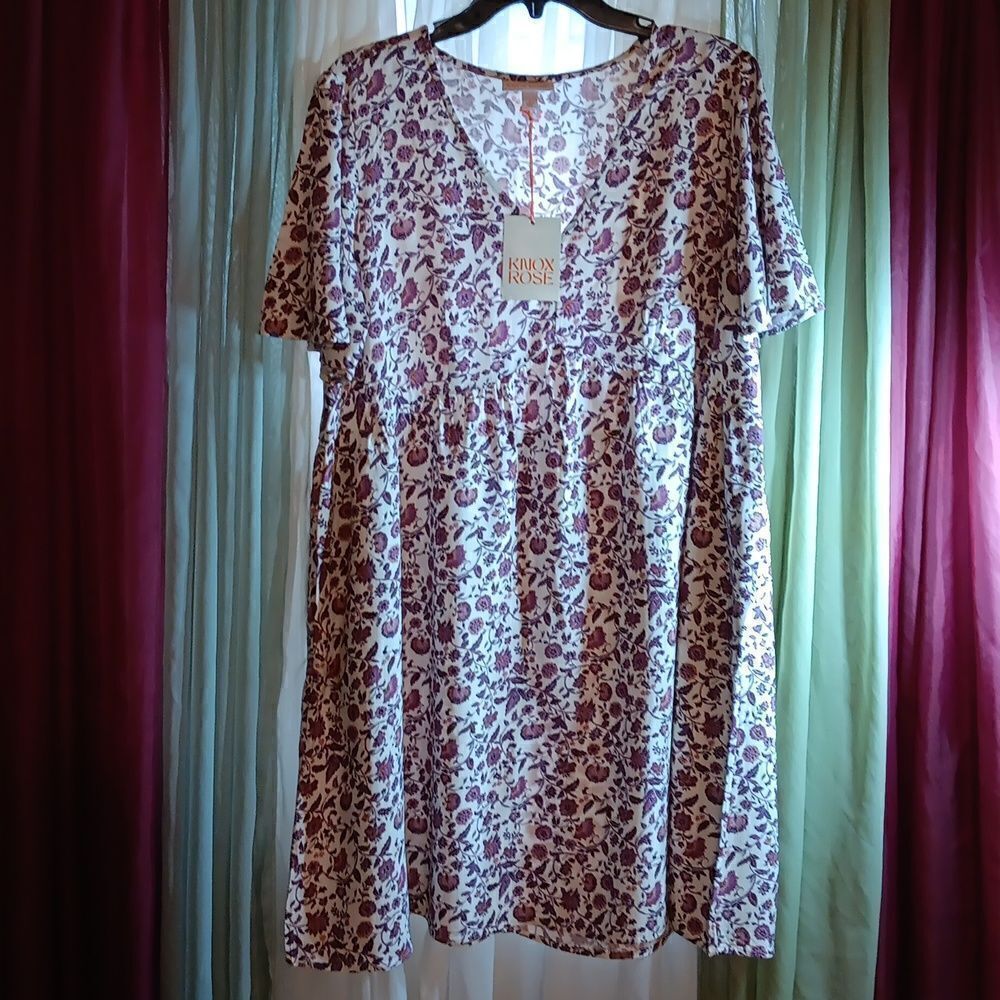 New 100% Rayon‎ Purple & Pink Floral Dress With Side Pockets Size: Extra Small …
